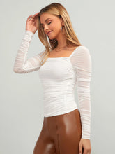 Square Neck Ruched Mesh Top